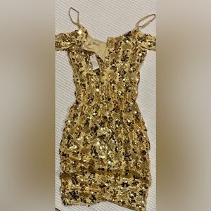 Off Shoulders Gold Party Mini Dress M